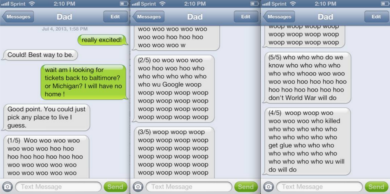 My dad accidentally texted me with voice recognition...while playing the tuba